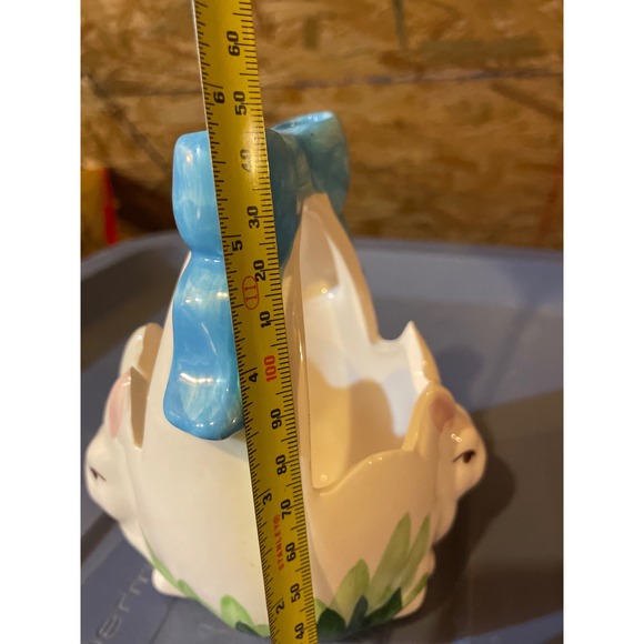 Easter Spring Bunny Rabbit White Ceramic Container Decorative Basket - Picture 8 of 8